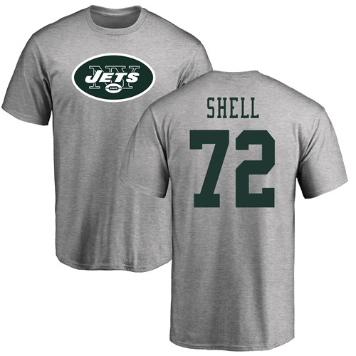 New York Jets Men Ash Brandon Shell Name and Number Logo NFL Football #72 T Shirt->nfl t-shirts->Sports Accessory